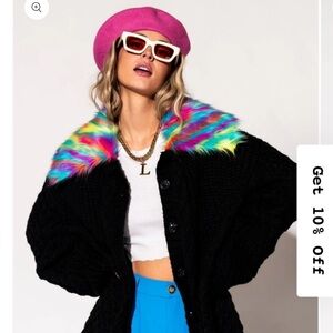 Dressed in LaLa grandpa rainbow cardigan